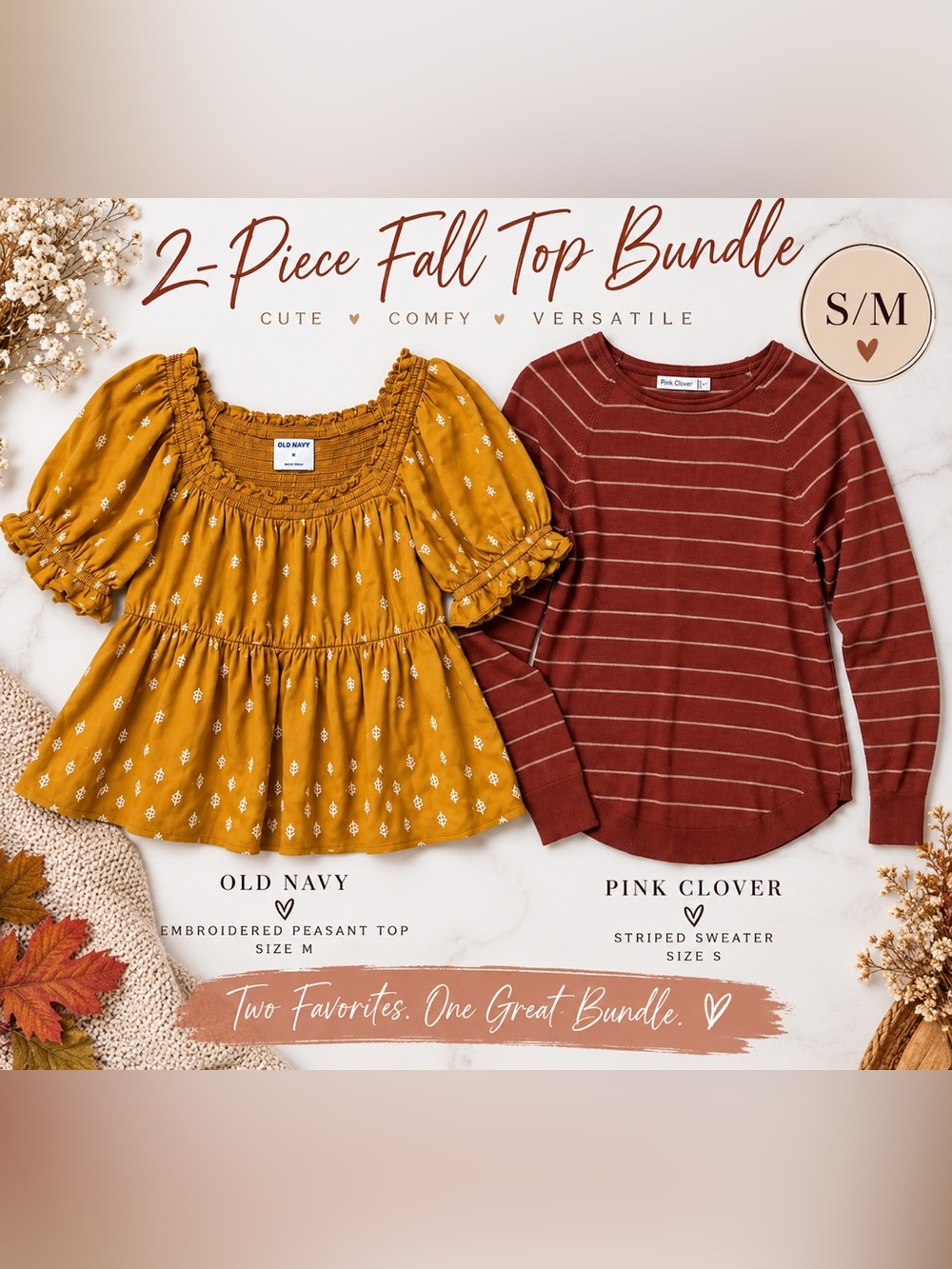 Fall Boho Top Bundle | Old Navy Embroidered Blouse + Pink Clover Sweater S/M